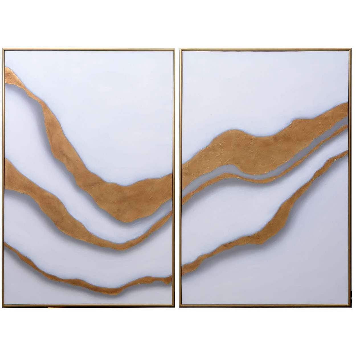 Gold Abyss 60 X 40 inch Hand Painted Art, Set Of 2
